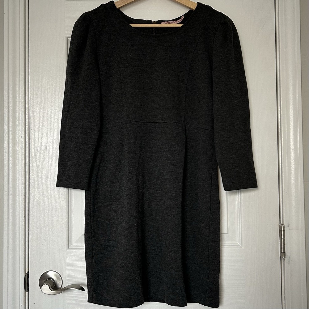 Juicy Couture Charcoal Heather Gray Zip Ponte 3/4 Sleeve Sheath Dress Chic Style